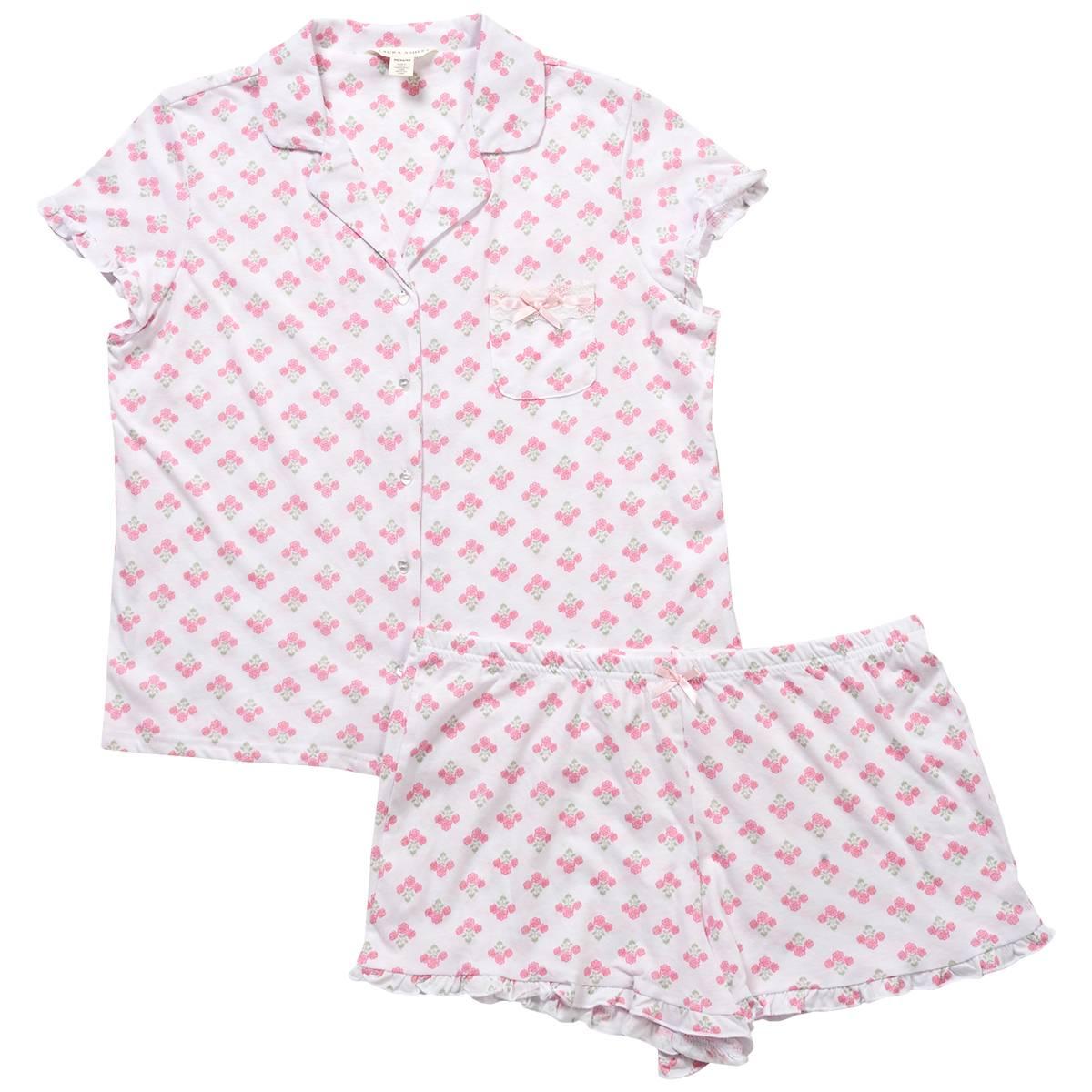 Womens Laura Ashley(R) Short Sleeve Bouquet Stamp Short Pajama Set