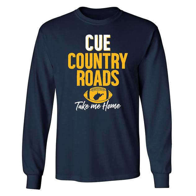 Mens Tailgate West Virginia Cue Country Roads Long Sleeve Tee
