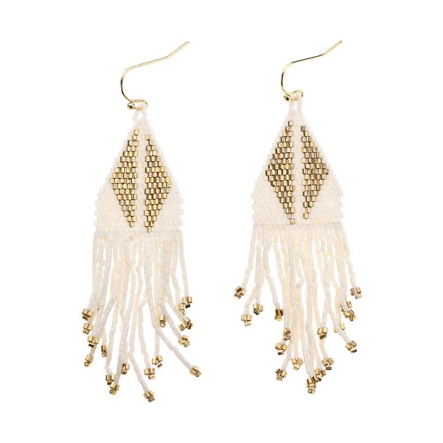 Ashley Cooper™ Gold & White Seed Beaded Fringe Dangle Earrings