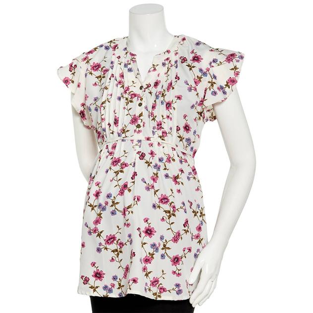 Womens Times Two Flutter Sleeve Floral Tie Waist Maternity Blouse