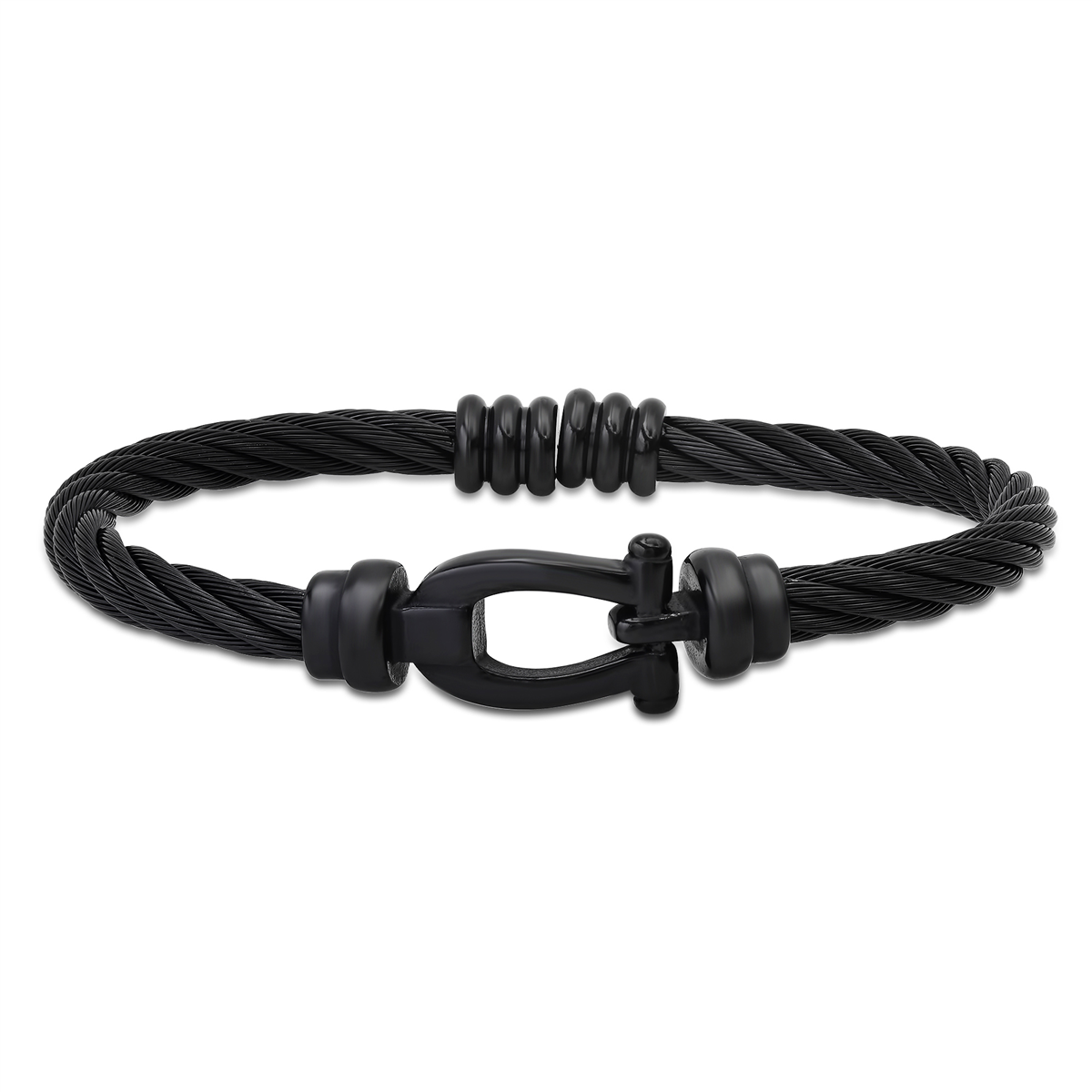 Mens Iron Saints Black Cable Cuff Bracelet