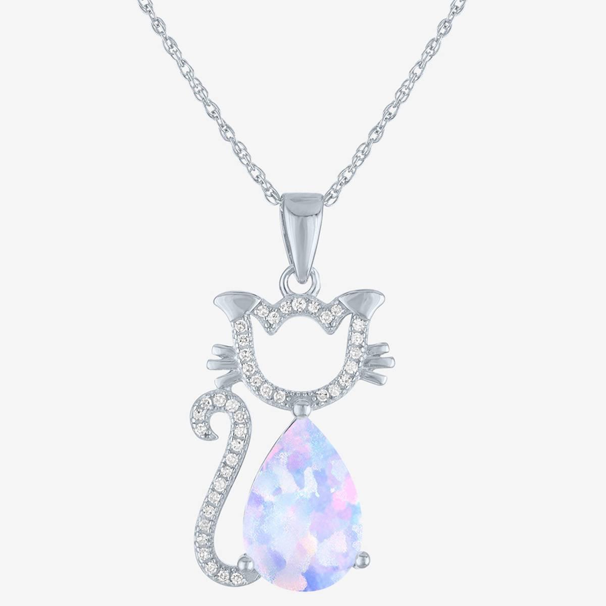 Nova Star(R) Lab Grown Diamond and Opal Cat Pendant