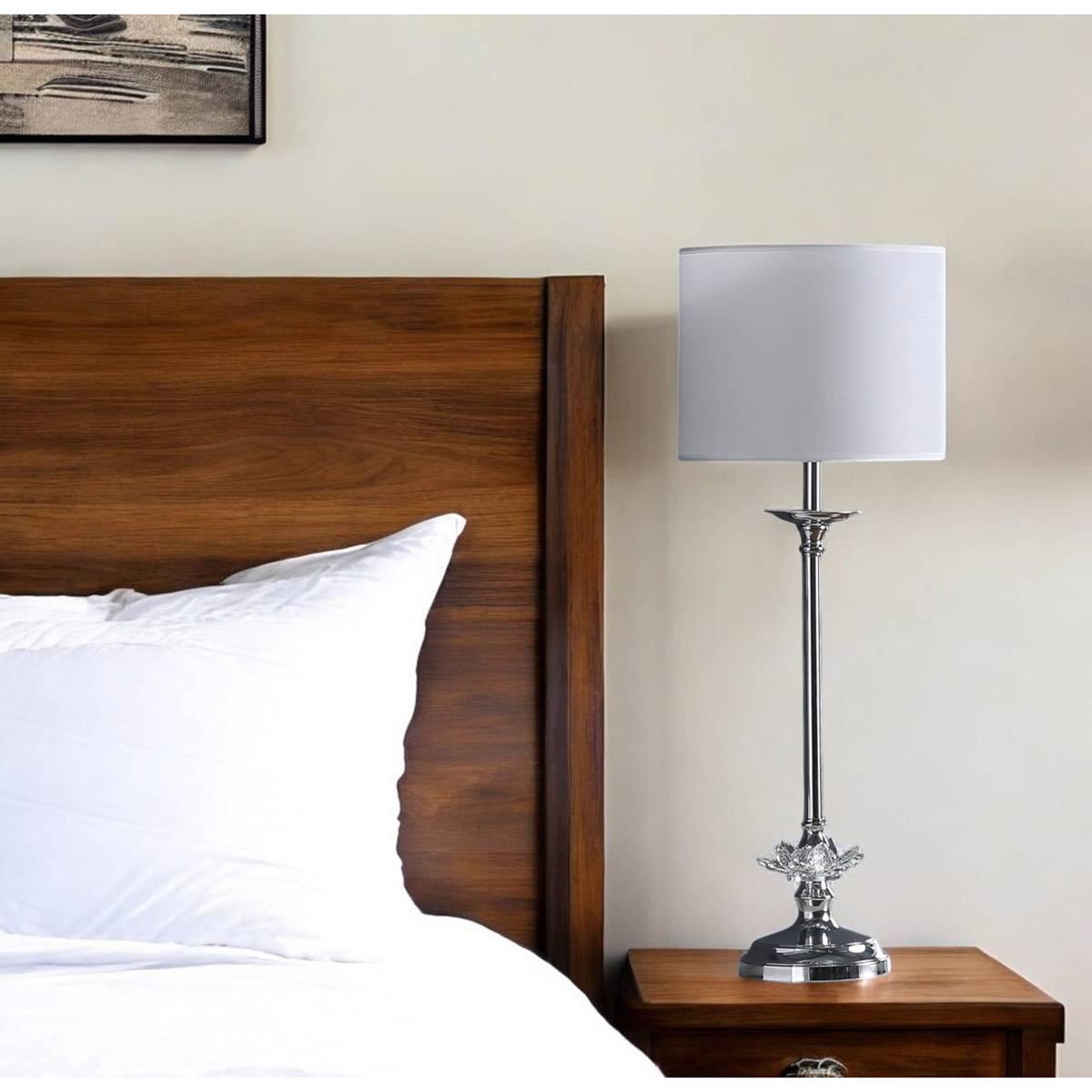HomeRoots 26in. Silver Metal and Faux Crystal Table Lamp