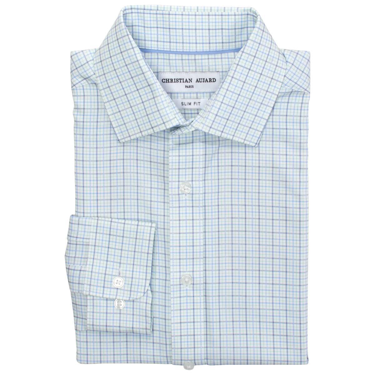 Mens Christian Aujard Slim Stretch Plaid Dress Shirt - Green/Blue