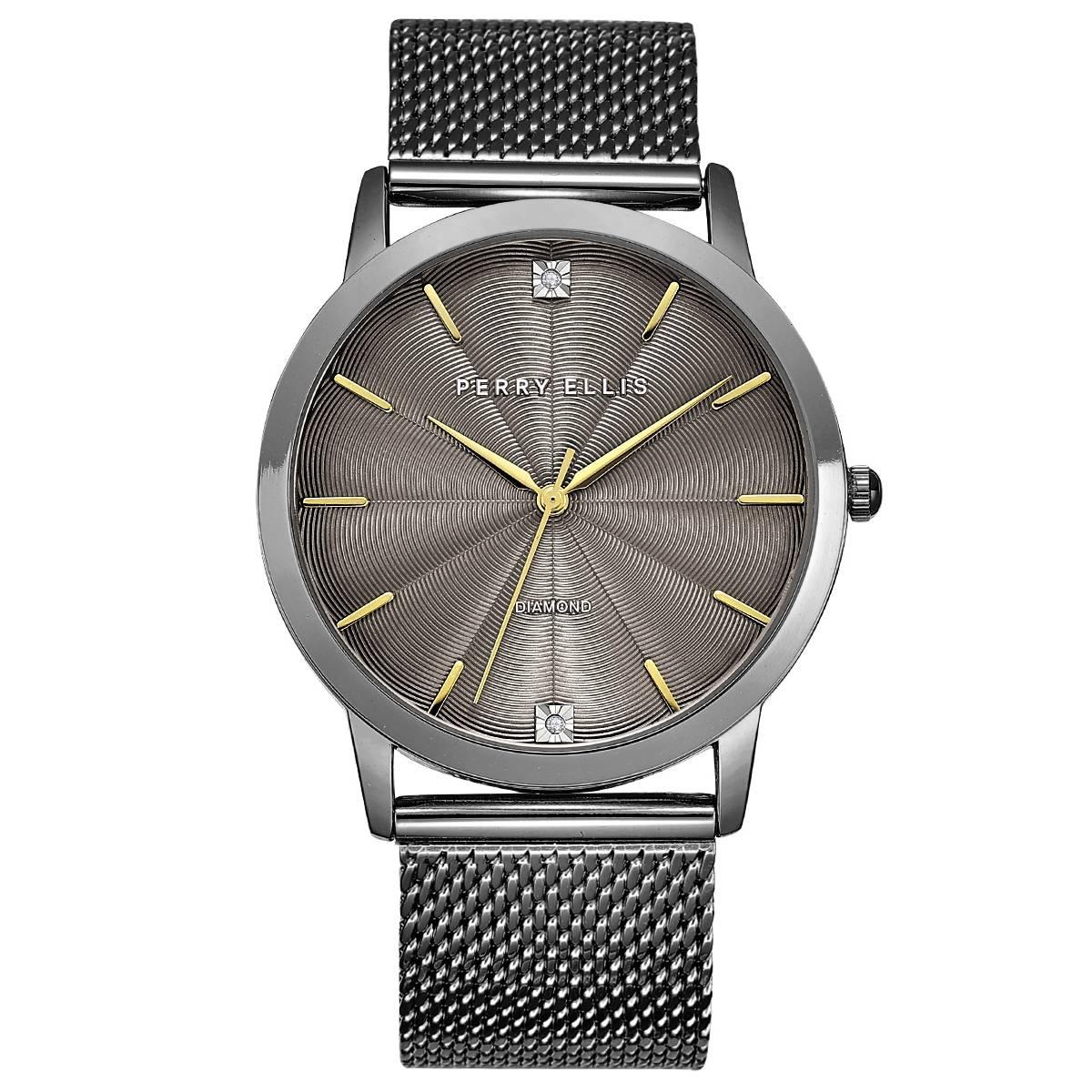Mens Perry Ellis Gunmetal Diamond Mesh Watch - PE0007GU.UK