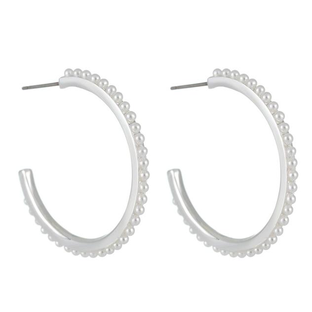 Gloria Vanderbilt Silver Tone Pearl C Hoop Earrings