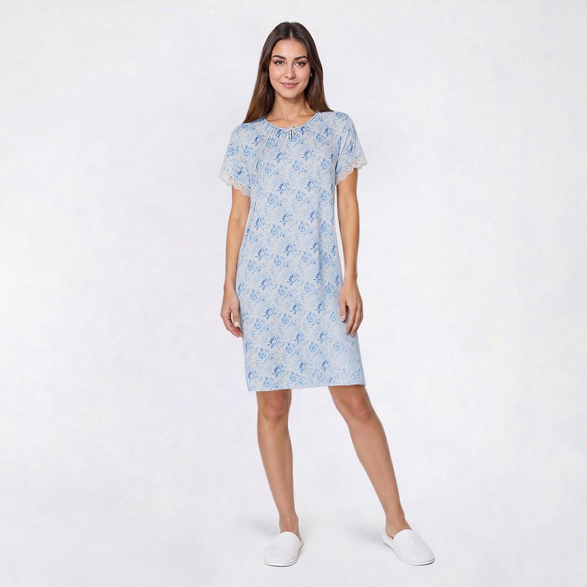 Plus Size Elizabeth & Nicole Short Sleeve Toile Keyhole Nightgown