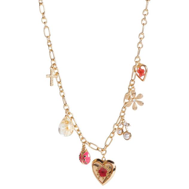 Ashley Gold-Tone Chain Necklace with Hearts/Flowers/Pearls/Charms