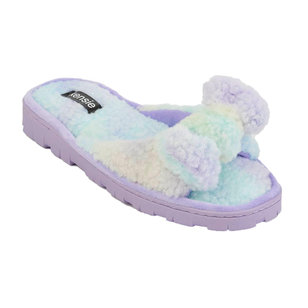 Womens Kenise Sherpa Tie Dye Knotted Slide Slippers