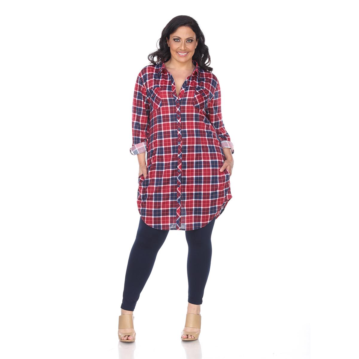 Plus Size White Mark Piper Stretchy Plaid Tunic Shirtdress