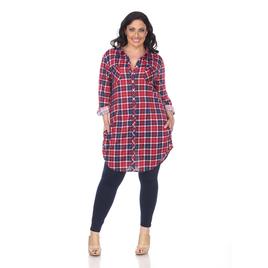 Plus Size White Mark Piper Stretchy Plaid Tunic Shirtdress