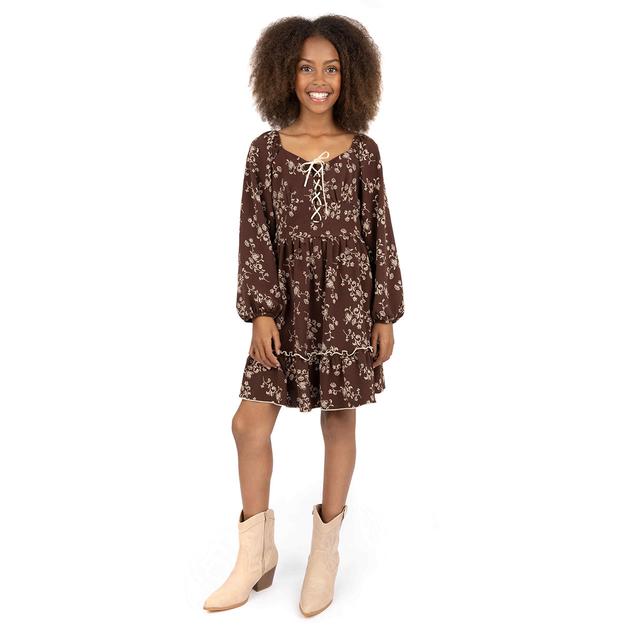Girls (7-16) Speechless Long Sleeve Lace Up Floral Dress