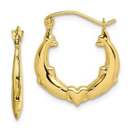 Gold Classics(tm) 10kt. Dolphin Heart Hollow Hoop Earrings