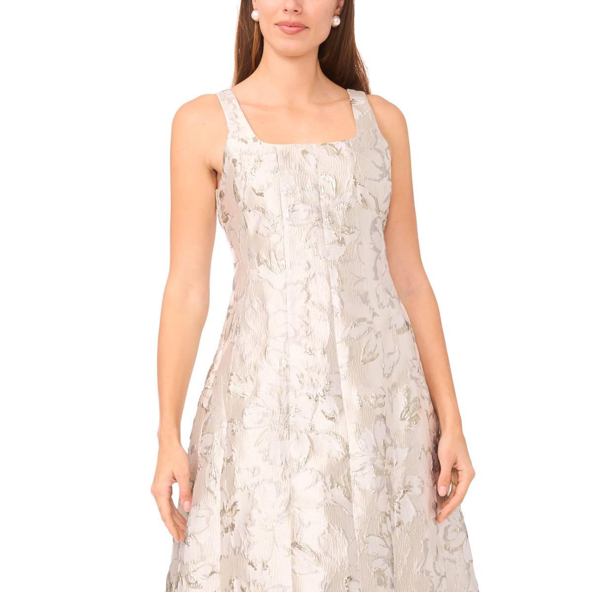 Womens MSK Sleeveless Metallic Floral A-Line Dress
