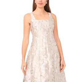 Womens MSK Sleeveless Metallic Floral A-Line Dress
