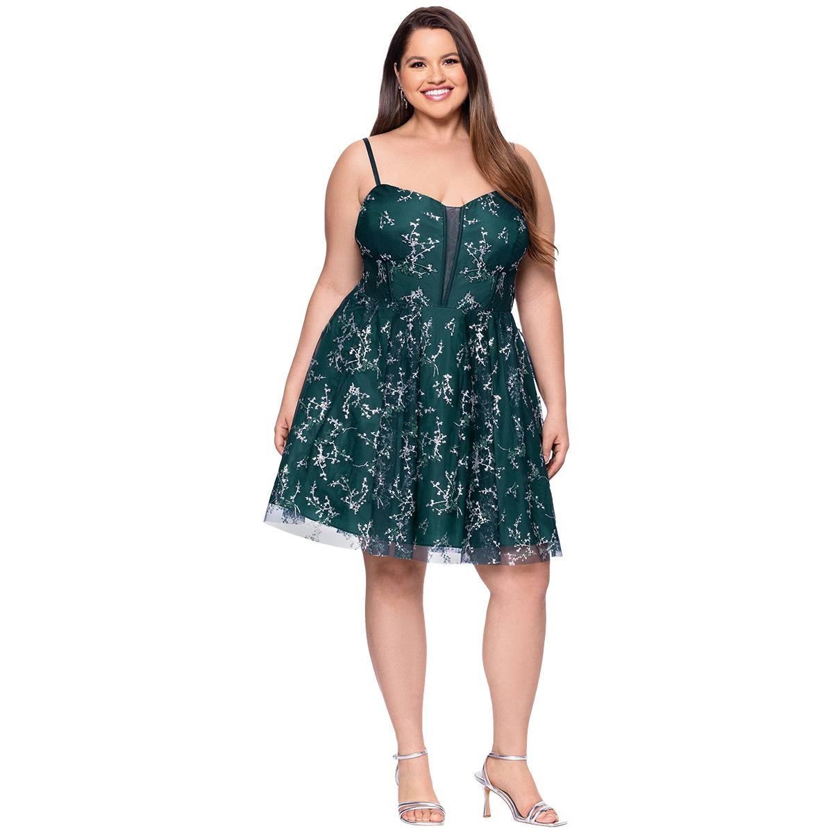 Juniors Plus Blondie Nites Charlie Embroidered Tulle Skater Dress