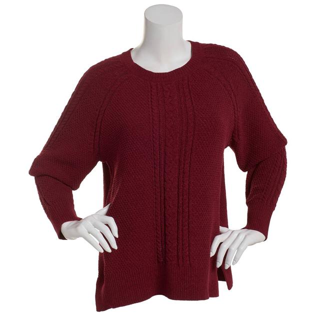 Plus Size Napa Valley Long Sleeve Solid Cable Crew Neck Sweater