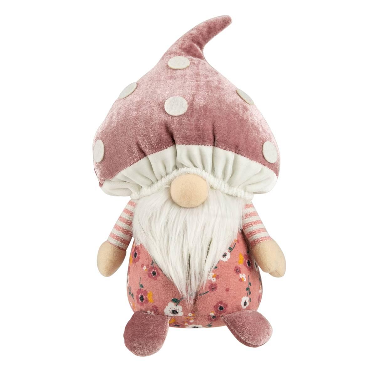 Northlight Seasonal Pink Floral Mushroom Gnome Figurine
