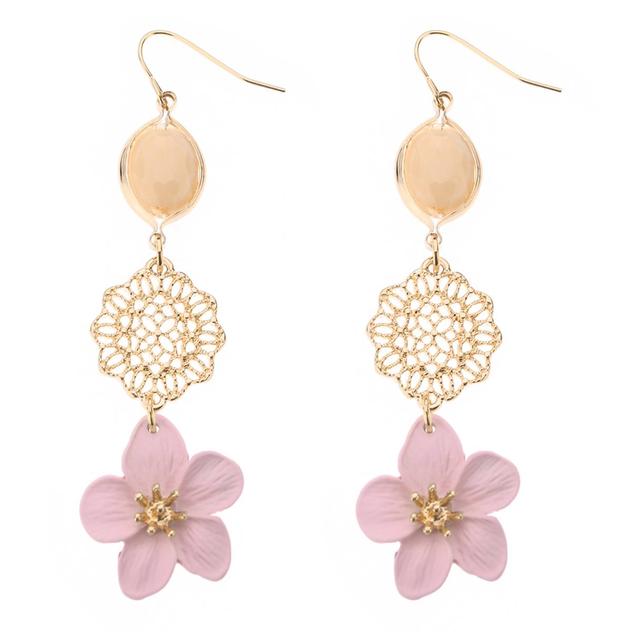 Ashley Cooper™ Gold & Pink Flower Filigree Stone Tier Earrings