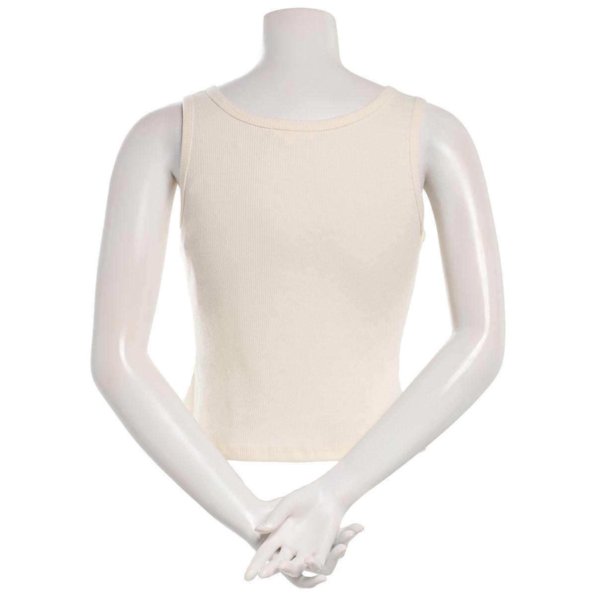 Juniors No Comment Corner Beaded Applique Rib Tank Top- Gardenia