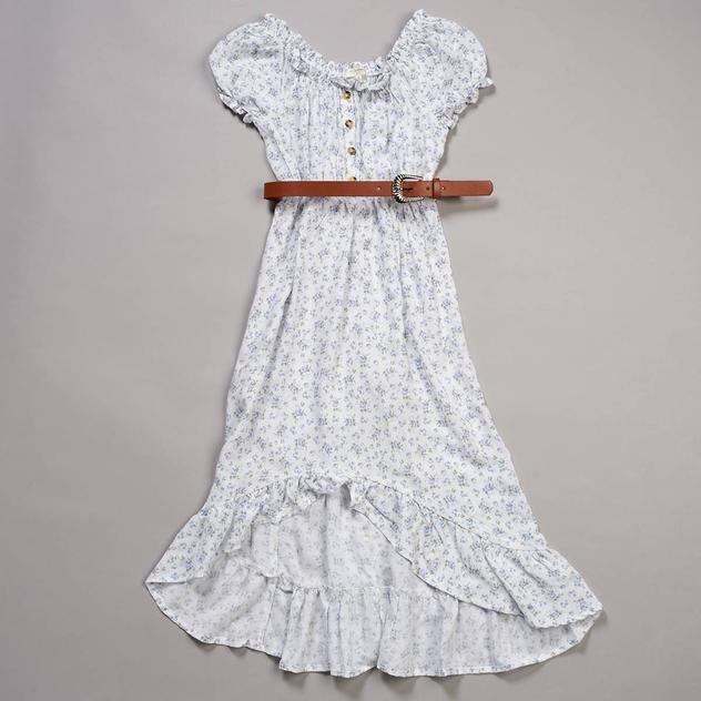 Girls (7-16) No Comment Puff Sleeve Belted Hi-Lo Maxi Dress