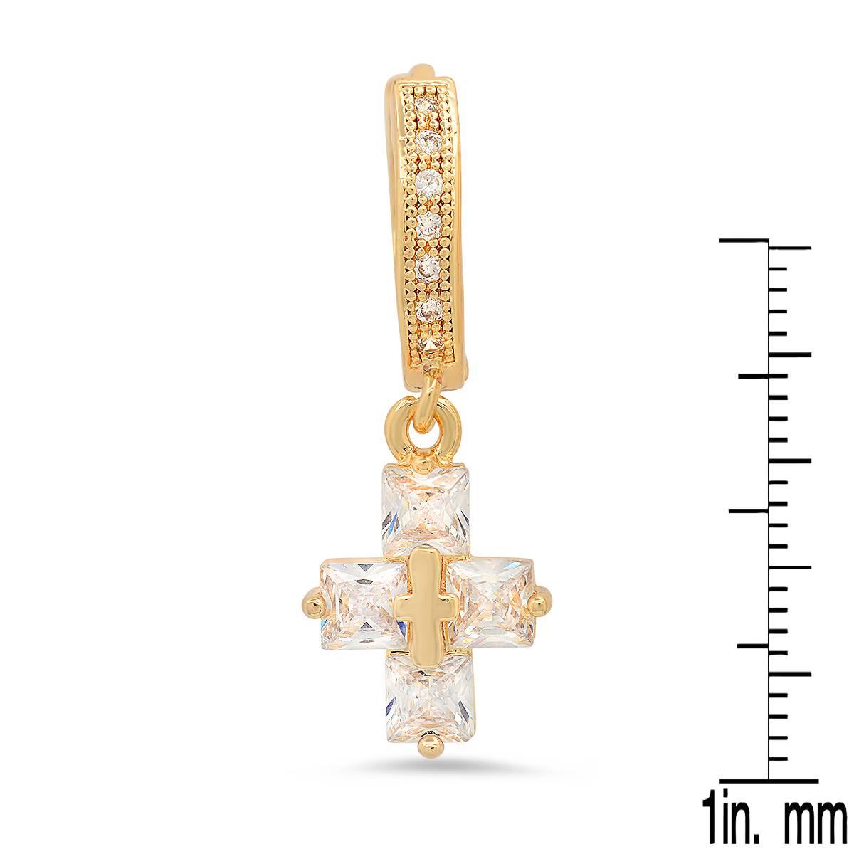 Steeltime Iced Out 18kt. Huggie Cross Charm Brass Earrings