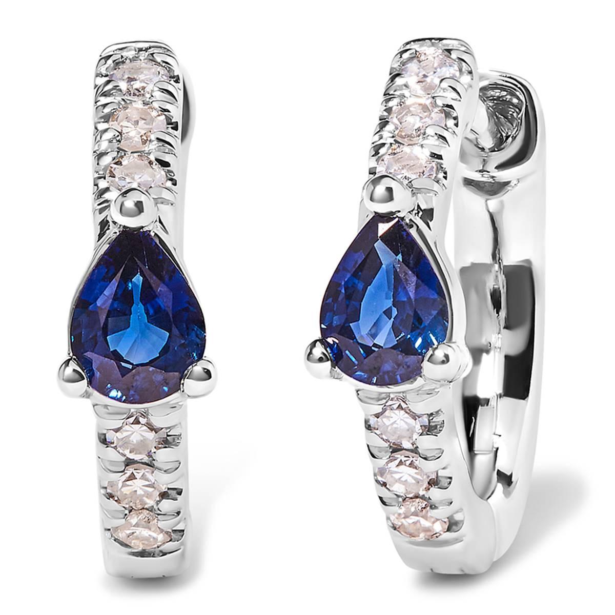 Haus of Brilliance 10kt. White Gold Blue Sapphire Hoop Earrings