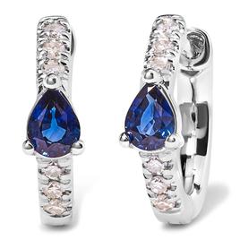 Haus of Brilliance 10kt. White Gold Blue Sapphire Hoop Earrings