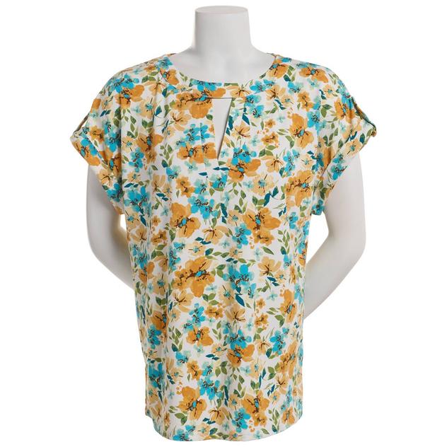 Womens Cure Short Sleeve Crepe Keyhole Neck Floral Blouse