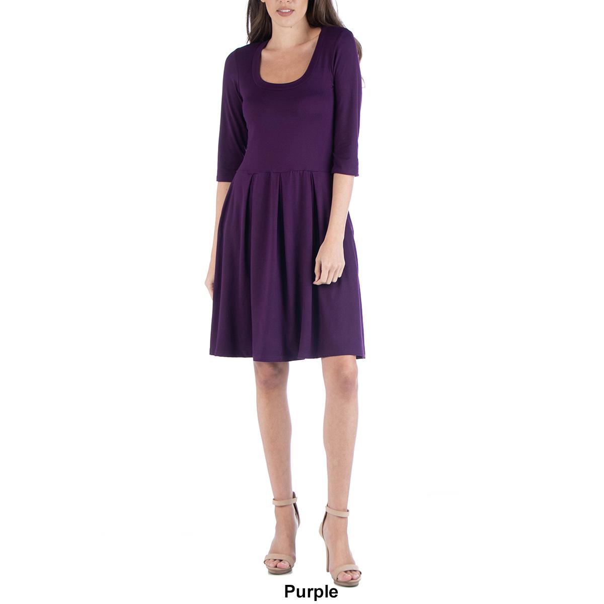 Womens 24/7 Comfort Apparel 3/4 Sleeve Fit & Flare Mini Dress