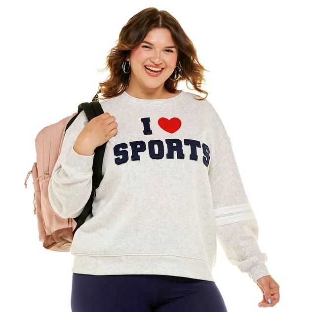 Juniors Plus No Comment Striped Sleeve I Love Sports Sweatshirt