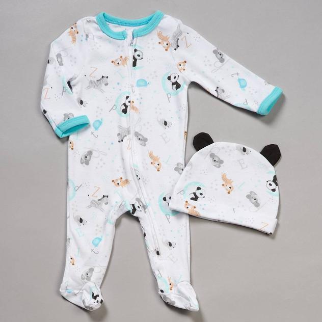 Baby Unisex (NB-9M) Mini Hop Zoo Alphabet Footie & Hat Set