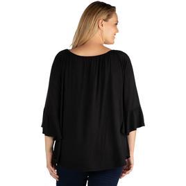 Plus Size 24/7 Comfort Apparel 3/4 Bell Sleeve Loose Fit Tunic