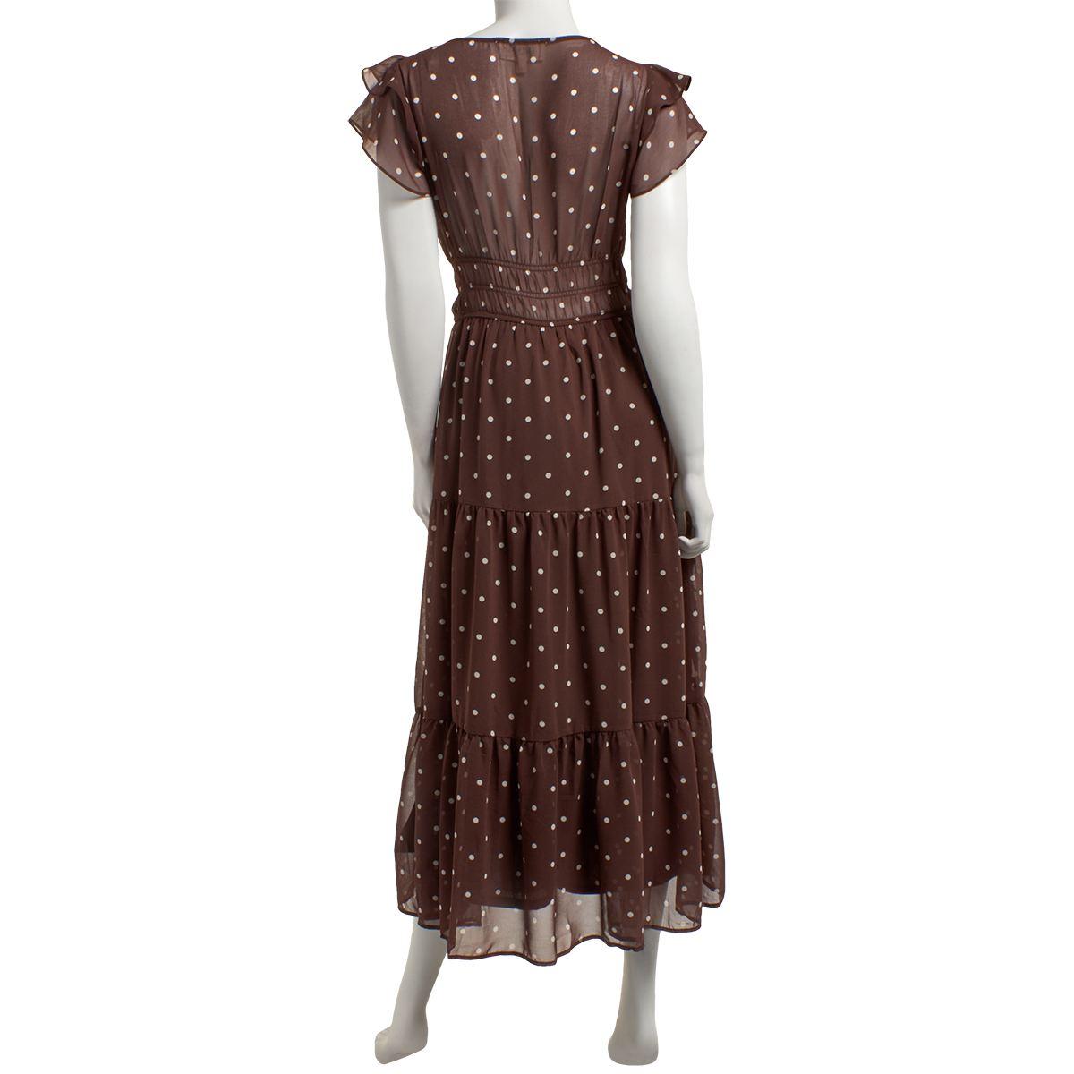 Juniors Trixxi Ruffle Flutter Sleeve Dot Chiffon Midi Dress