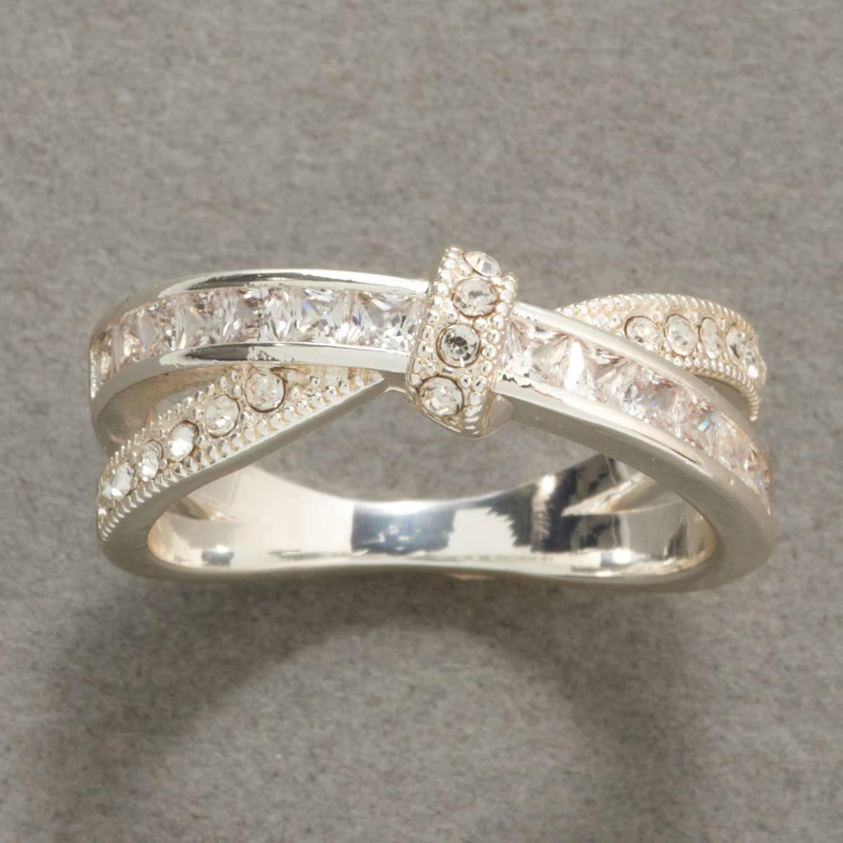 Ashley Cooper(tm) Silver Open X Knot Ring with Clear Stones