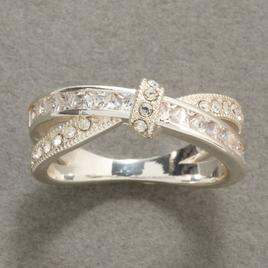 Ashley Cooper(tm) Silver Open X Knot Ring with Clear Stones