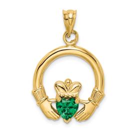 Unisex Gold Classics(tm) 14kt. Claddagh with Green Stone Pendant