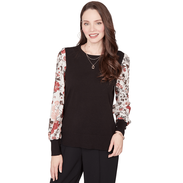 Womens Emaline Dusted Petals Floral Bishop Sleeve Sweater
