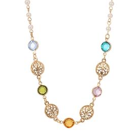 1928 Gold Tone European Crystal Adjustable Necklace