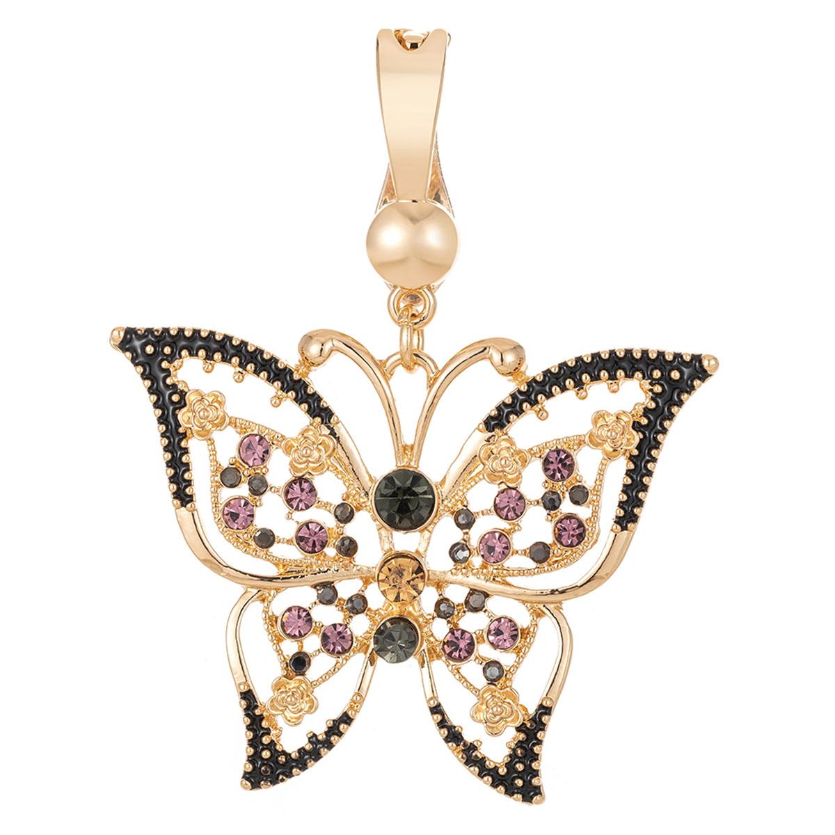 Wearable Art Black & Pink Filigree Butterfly Enhancer Pendant