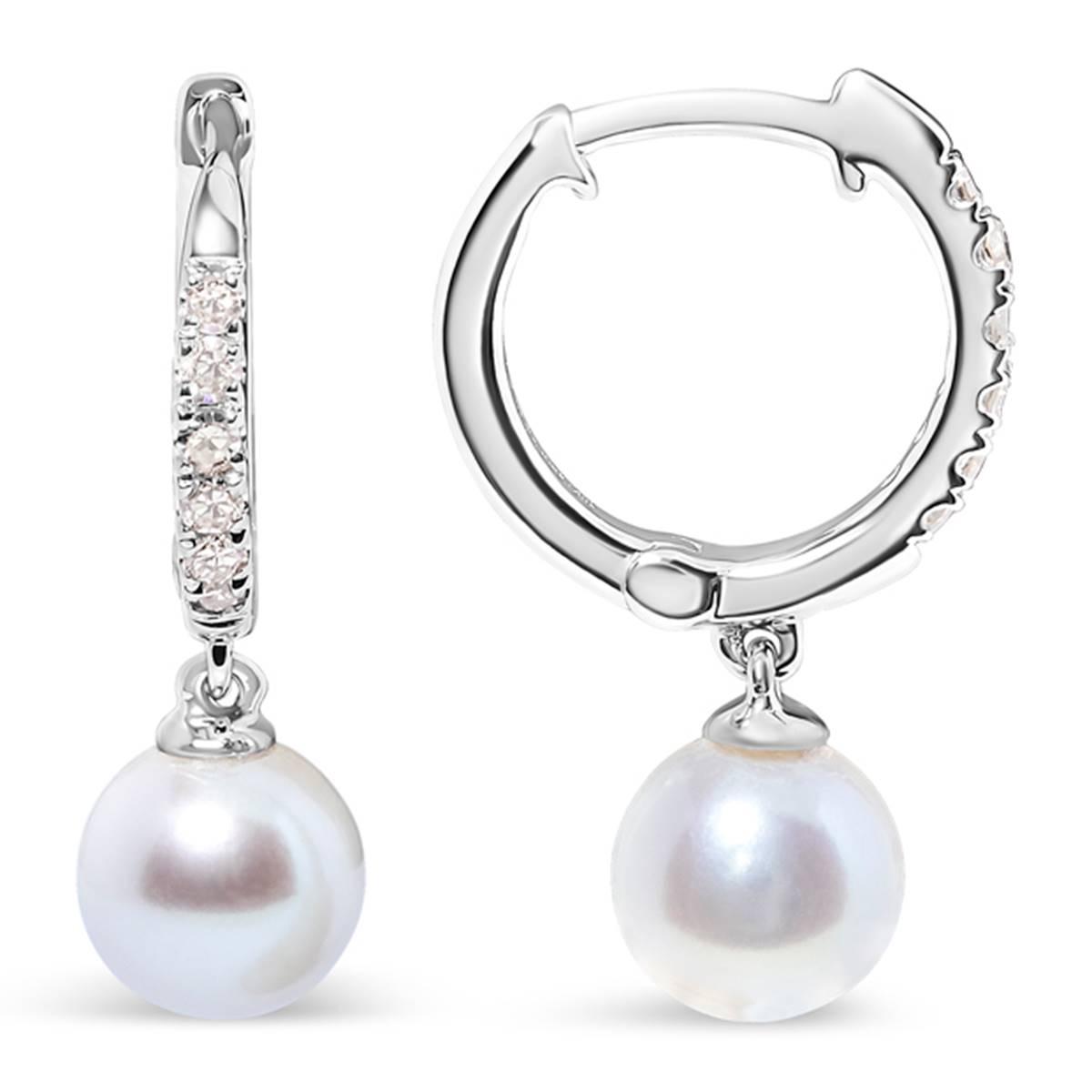 Haus of Brilliance 10kt. White Gold Pearl & Diamond Drop Earrings