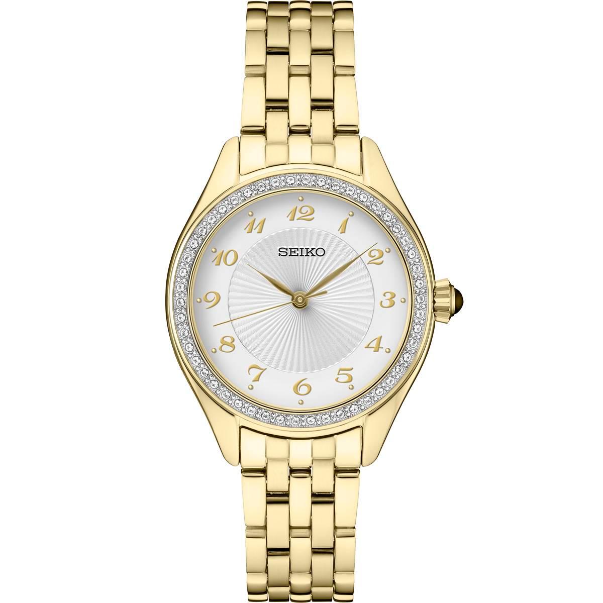 Womens Seiko Crystal/Yellow-Tone Case & Bracelet Watch - SUR394