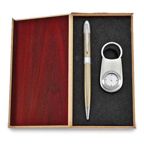 Silver-Tone Watch Key Ring & Pen Gift Set