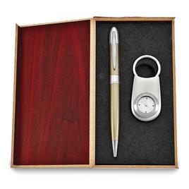 Silver-Tone Watch Key Ring & Pen Gift Set