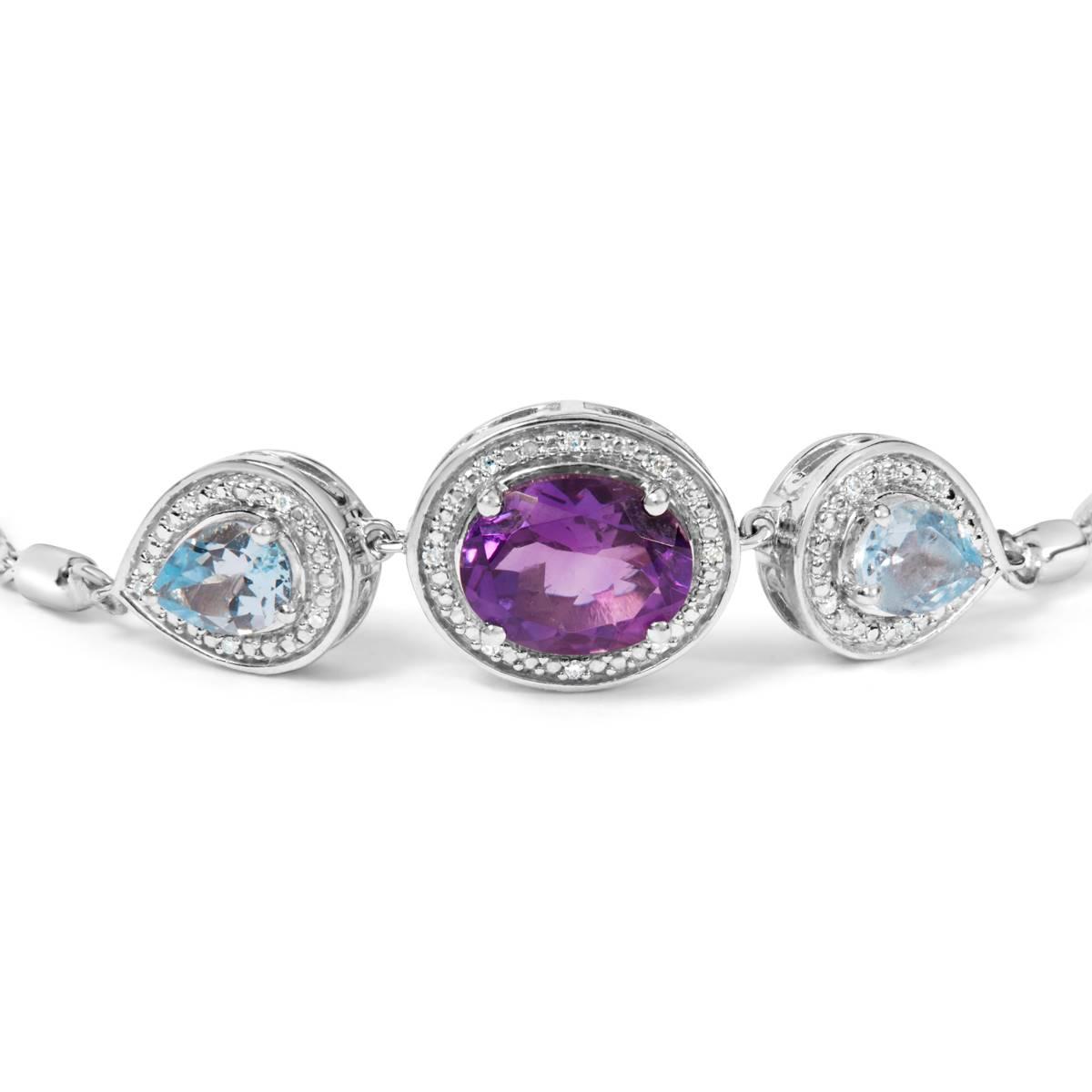 Haus of Brilliance Purple Amethyst & Blue Topaz Bolo Bracelet