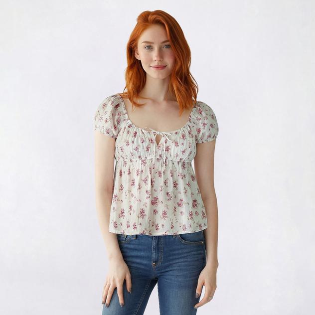 Juniors Madden Girl Puff Sleeve Empire Waist Babydoll Blouse