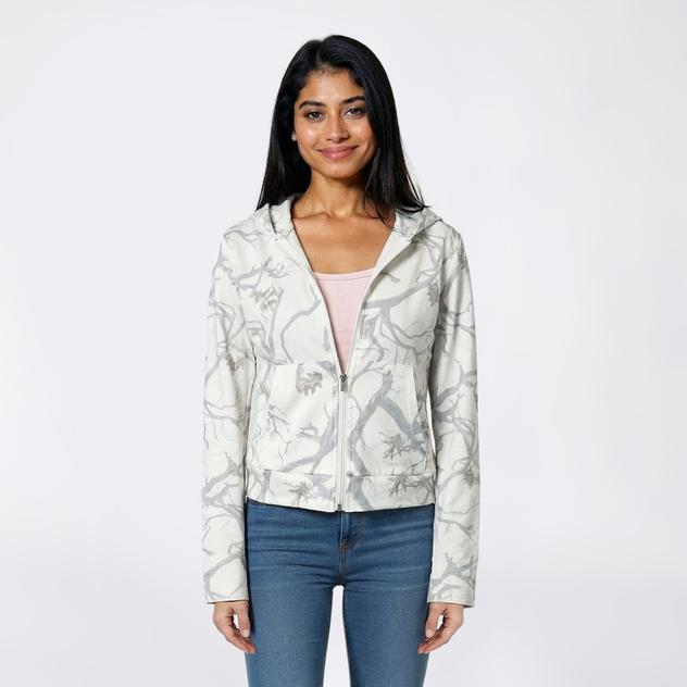 Juniors No Comment Fleece Lined Leaves Hoodie Jacket - Gardenia
