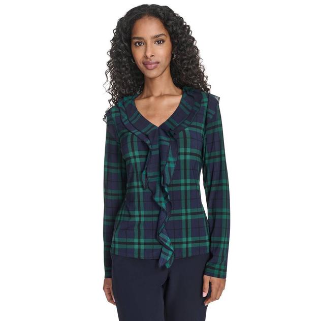 Womens Tommy Hilfiger Long Sleeve Ruffle Plaid Blouse