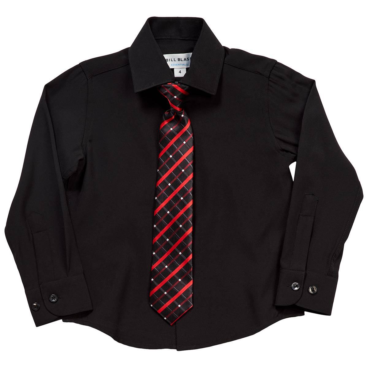 Boys (4-7) Bill Blass Long Sleeve Dress Shirt & Tie Set - Black