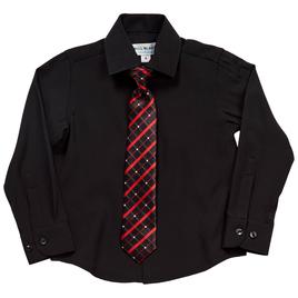 Boys (4-7) Bill Blass Long Sleeve Dress Shirt & Tie Set - Black